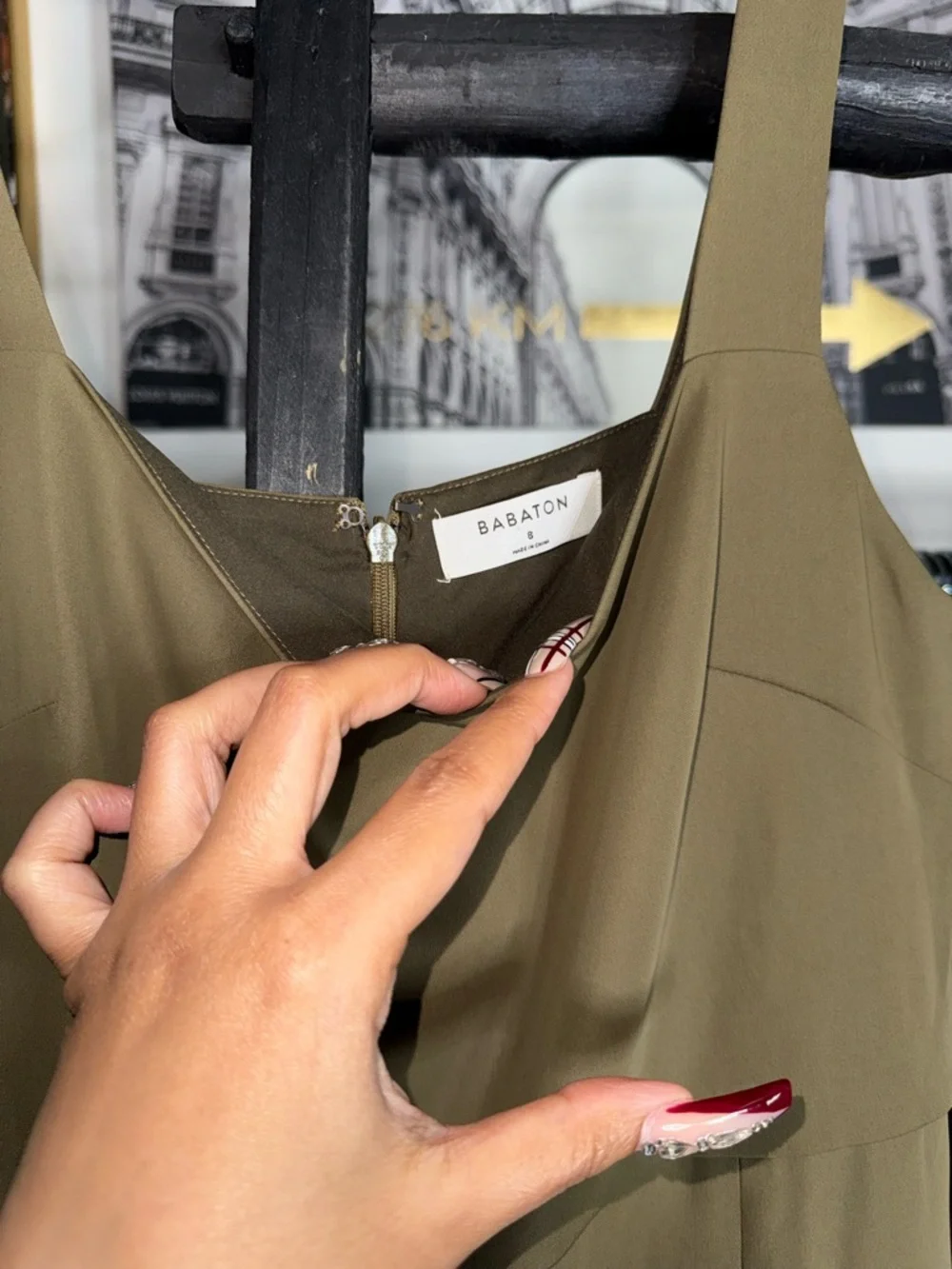 Babaton 90s Slit Satin Midi Dress Olive Green Square Neck Thigh Slit Size 8 New - Picture 4 of 10